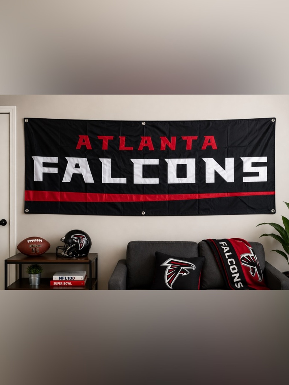 Atlanta Falcons 8ft Banner Flag NFL Man Cave Wall Decor Tailgate Black Red